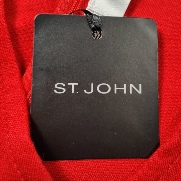 NWT ST. JOHN Milano Knit Red Wool Cap Sleeve V-neck Sheath Shift Dress 8 M - Picture 10 of 10